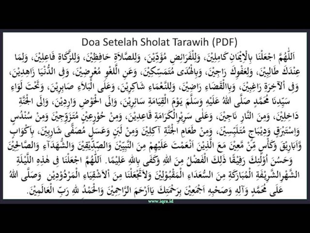 Bacaan Doa Kamilin Habis Taraweh Ramadhan 2025